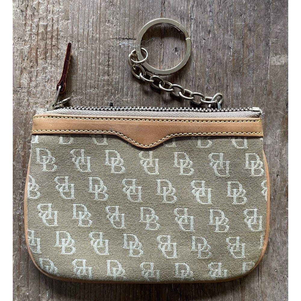 Vintage Dooney & Bourke Tan Beige Signature Logo Canvas Pouch Wallet Coin Purse